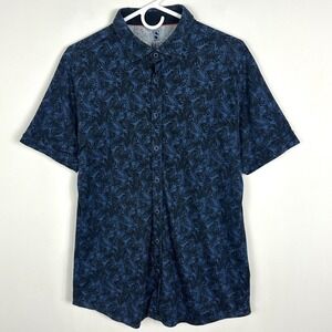 Desoto Mens Short Sleeve Jersey Hirt Mens Sz Large Blue Floral Print Button Down